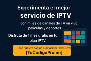 Prueba gratuita de 1 mes con el código promocional [b6657], para que puedas probar todas las funciones sin riesgo. Disfruta de una experiencia de streaming más inteligente, mira desde cualquier lugar y nunca te pierdas tus programas favoritos con nuestro servicio premium de IPTV.